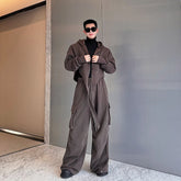 Voguable 2024 Spring Fashion Personality Asymmetric Design High Street Hooded Jacket Baggy Casual Pants Men Two-piece Sets voguable