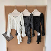 Voguable Ruffles Hollow Out Asymmetric Slim T-shirt New Sweet Mermaid Mesh Ropa Mujer Spice Girls Sexy New Trendy Y2K Blouses voguable