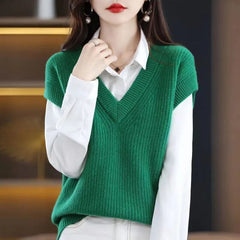 Knitted Jacket Sweater Women's Vest Sleeveless Coat Wool Blended V-Neck Pullover Spring Autumn Fashion Women's Top voguable
