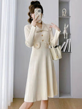 Voguable Women Elegant Knitted Dress French Small Fragrance Button Patchwork Midi Dresses Autumn Winter Fashion A Line Casual Vestidos voguable