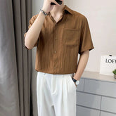 New Luxury Business Men Shirts Leisure Solid Color Short Sleeve Korean Popular Men's Clothing High Quality Cardigan Tops Summer voguable