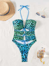 Voguable Sexy Green Leopard Print Gradient Swimwear Women Hollow Out Bandage Cross Holiday Bathing Suit One Piece Swimsuit Monokini voguable