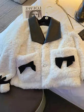 Women Sweet Bow Faux Lamb Coat Fashion Korean Long Sleeve Winter Warm Jacket Chic Slim Patchwork Elegant Pockets Outwear voguable