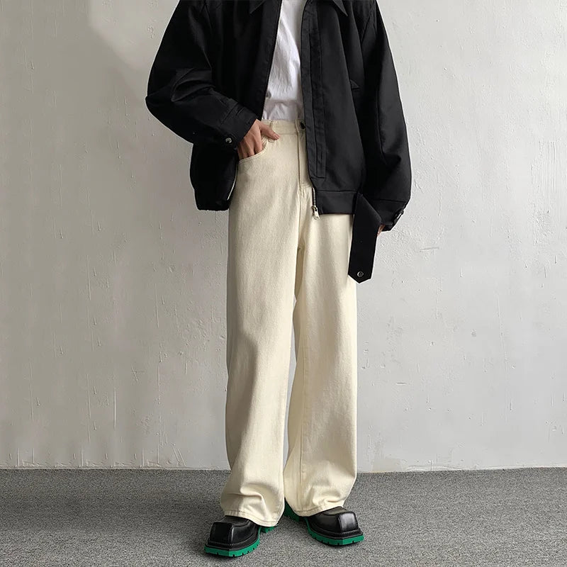 Voguable Baggy Beige Jeans Men Fashion Casual Oversized Wide Leg Jeans Men Streetwear Korean Loose Straight Denim Pants Men Trousers voguable