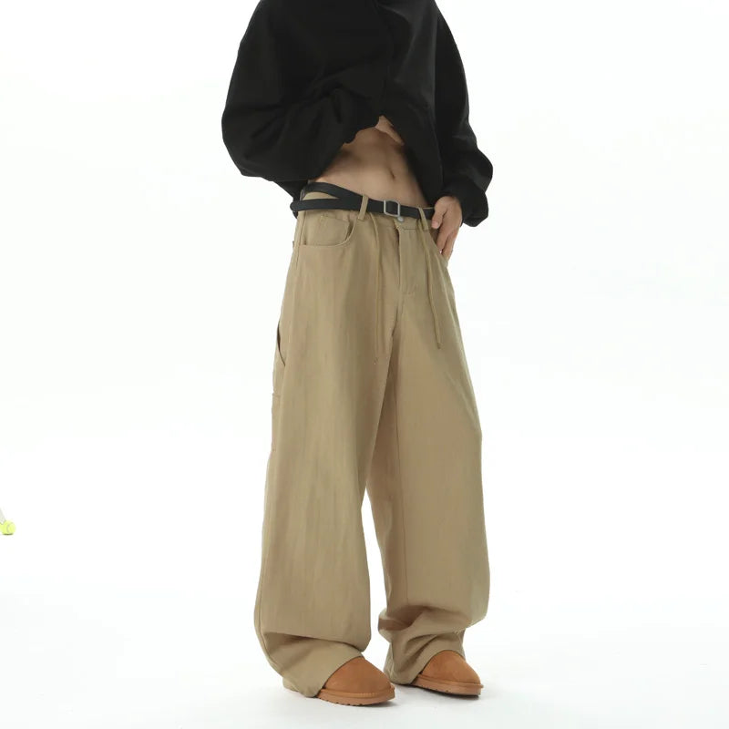 American Style Wide Leg Straight Cargo Pants Letter Printed Men's Baggy Casual Fashion Overalls Streetwear Male Mopping Trousers