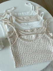 Floral Eyelet Bow Cotton Crop Tops Summer Lace Trim Sleeveless Slim Tank Top Women Preppy Style Sweet Camisole Y2k Clothes voguable