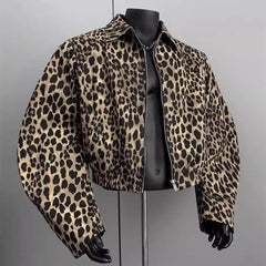 American Retro Leopard Print Jacket Men's Korean Style Style High-end Handsome Short Jacket Trendy High Street Style Denim Top voguable