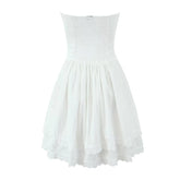 Hollow Out Embroidery White Strapless Dress For Women Sexy Low Waist Party Mini Summer Dresses Holiday Cotton Robe