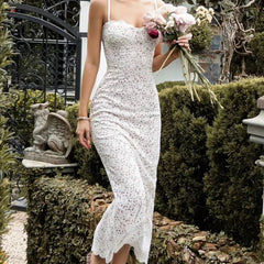 Sexy Backless Bandage Elegant Lace Dress Women Thin Straps Floral Bodycon Hollow Out Robe Lady Club Party Vestidos voguable