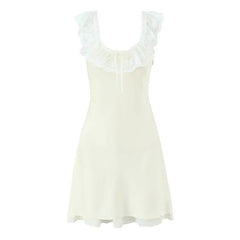 Romantic Girl Lace Spliced Sexy Off Shoulder Dress Women Short Sleeve Slim A-line Mini Dresses Summer Robe voguable