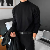 Autumn Stand Up Collar Sweater Men Slim Warm Black Knitted Pullover Men Korean Casual Long Sleeved Sweater Mens Jumper Clothes voguable