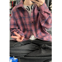 Spring Long Sleeved Shirt Men Oversized Retro Plaid Shirt Men Japanese Streetwear Loose Casual Shirt Mens Black Vintage Shirts voguable
