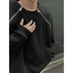 2025 Spring Men Sweatshirts Metal Zipper Solid Color Casual O Neck Fashion Oversize Streetwear Hip Hop Male White/Black voguable