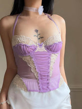 Voguable Lace Stitching Camis y2k Aesthetic Goth Black Corset Crop Top Clubwear Mesh Transparent Sexy Tank Tops Vintage Grunge voguable