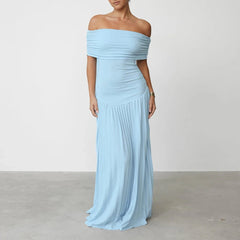 Dresses Summer Elegant Skinny Fit Solid Color Strapless Off Shoulder Fit and Flare Maxi Dresses For Women voguable