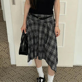 Voguable Y2K Skirt European American College Style Striped Contrast Irregular Girls Half Retro Low Waist Versatile Slimming Casual voguable