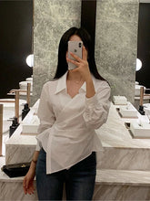 Voguable Spring Summer Shirts Tops Women Slim Bodycon Fashion Sexy Irregular Pleated Ladies Blouses Korean Style Woman Shirts Tops voguable