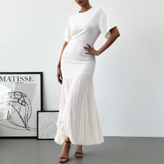 Dresses Spring Summer Simple Elegant Solid Color Short Sleeve Round-Neck Maxi Party Lettuce Trim Dresses For Women voguable