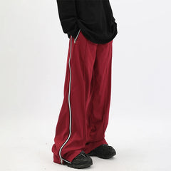 Voguable Y2K Wide Leg Pants with Side Zips Men Sweatpants Male Loose Casual Sport Red Black Trousers Zipper Split Streetwear voguable