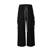 Style Wide Leg Drawstring Black Cargo Pants Unisex Straight Baggy Casual Overalls Men's Streetwear Loose Oversized Trousers