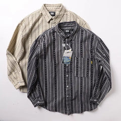 2023 New Japanese Vintage Striped Shirts for Men Hawaiian Fashion Designer Long Sleeve Spring Loose Casual Shirt Men Couple Coat voguable