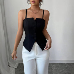 Tanks Spring Summer Skinny Fit Korean Single Breasted Sleeveless Square Neck Fashion Tanks For Women voguable