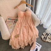 Voguable Women Sexy Backless Hotsweet Strapless Tierred Suspender Dresses 2023 Summer French Style High Waist Chiffon Party Club Dress voguable