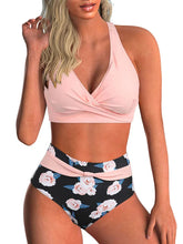 Voguable Sexy Lace Up V Neck Bikinis Women Split Swimsuit High Waist Beach Bikini New All Season Backless Bikinis 2 Piece Set voguable