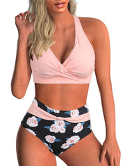 Voguable Sexy Lace Up V Neck Bikinis Women Split Swimsuit High Waist Beach Bikini New All Season Backless Bikinis 2 Piece Set voguable