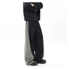 Voguable Men's Panel Wide-Leg Pants Contrast Herringbone Side Stripe Baggy Fit voguable
