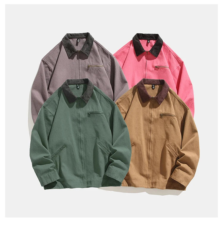 Voguable Harajuku Jacket Men Spring 2024 New Hip hop Coat Streetwear Zipper Casual Retro Lapel Jackets Man voguable