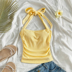 Tanks Spring Summer Korean Fitting Slim Plain Off Shoulder Halter Neck Casual Tanks For Women voguable