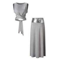 Voguable Sexy Backless Top And Skirt Set Fashionable Versatile Street Style Women's Casual Sportswear Suitable for All Seasons voguable