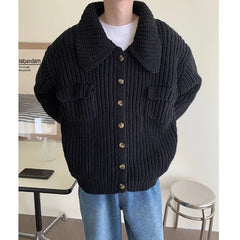 Voguable Winter Thick Cardigan Sweater Men Warm Fashion Short Sweater Coat Men Korean Loose Lapel Sweater Cardigan Men Jumper Clothes voguable