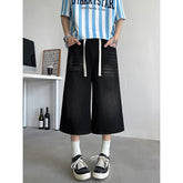 Loose Fit Cropped Jeans Elastic Drawstring Waist Stretch Denim Casual Wear Comfort Men Baggy Denin pants man Fashion Trendy voguable