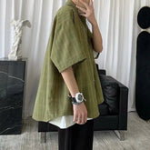 Korean Style Loose and Versatile Plaid Five-point Sleeve Shirt voguable
