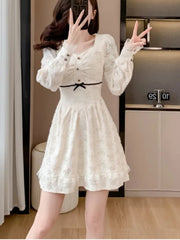 Fashion Vintage Women's Dresses 2025 Autumn New French Slim Waist Princess Skirt A-Line Autumn Dress Casual Basic Office Lady voguable