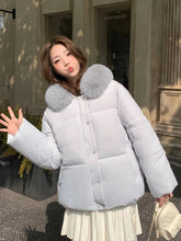 Preppy Style Sweet Parkas Women Cute Long Sleeve Vintage Faux Fox Hooded Cotton Coat Korean Winter Thick Warm New Outwear voguable