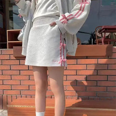 Voguable 2 Piece Skirt Sets Female Y2k Clothing Zipper Bow Sweet Korean Fashion Hoodie Suits Women Studentseven Party Outwear 2024 voguable