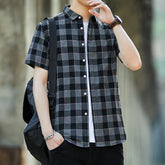 2024 Summer Elegant Fashion Harajuku Slim Fit Ropa Hombre Loose Casual All Match Outerwear Lattice Button Short Sleeve Blusa voguable