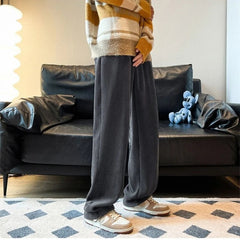 Autumn Corduroy Straight Trousers Men Loose Solid Casual Drape Trousers Harajuku Fashion Drawstring Street Wide Leg Sweatpant voguable