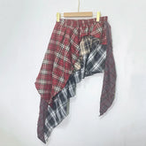 Streetwear High Waist A-line Skirts Vintage All-match Clothing Irregular Patchwork Red Plaid Design Skirt Faldas Pbong