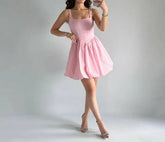 Voguable Autumn New Fashionable and Elegant Solid Color Sleeveless Square Collar Strap Bag Splicing Dress voguable