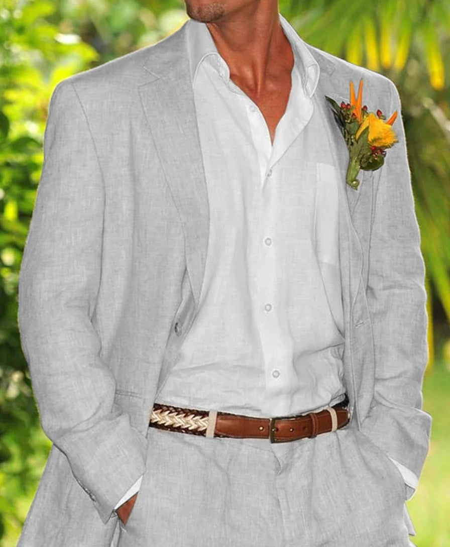 Voguable New Four Seasons Linen Men's Suits 2 Pieces Coat Set Groom Elegant Tuxedos Male Fashion Costume Homme Wedding Costume Homme voguable