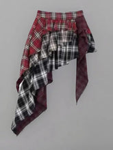 Streetwear High Waist A-line Skirts Vintage All-match Clothing Irregular Patchwork Red Plaid Design Skirt Faldas Pbong