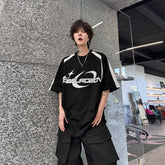 Voguable Letter Printed Splicing Design Fashion Handsome Short Sleeved T-shirts Summer New Trendy Korean Men's Street Tops voguable
