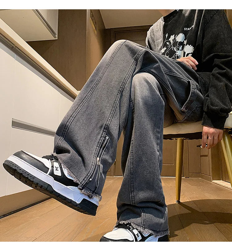 Men's jeans fashion Side Zipper Pants New Fashion men streetwear Jeans Loose Straight Denim Pant Mens jeans homme hip hop voguable