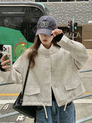 Sweet Women Loose Tweed Jackets Casual Vintage Elegant Long Sleeve Small Fragrance Coats Korean Retro All Match Fall Winter Tops voguable