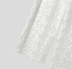 Lace Long Pants Men Casual Pants See-through Long Trousers Party Streetwear Fashion Solid Color Summer Hollow Out Pants voguable