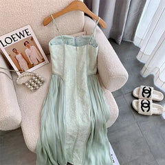 Voguable Mint Green Sexy Spaghetti Straps Tube Dresses Women 2023 Sweet Bodycon Midi Mesh Dress Elegant Club Party Evening Cami Dresses voguable